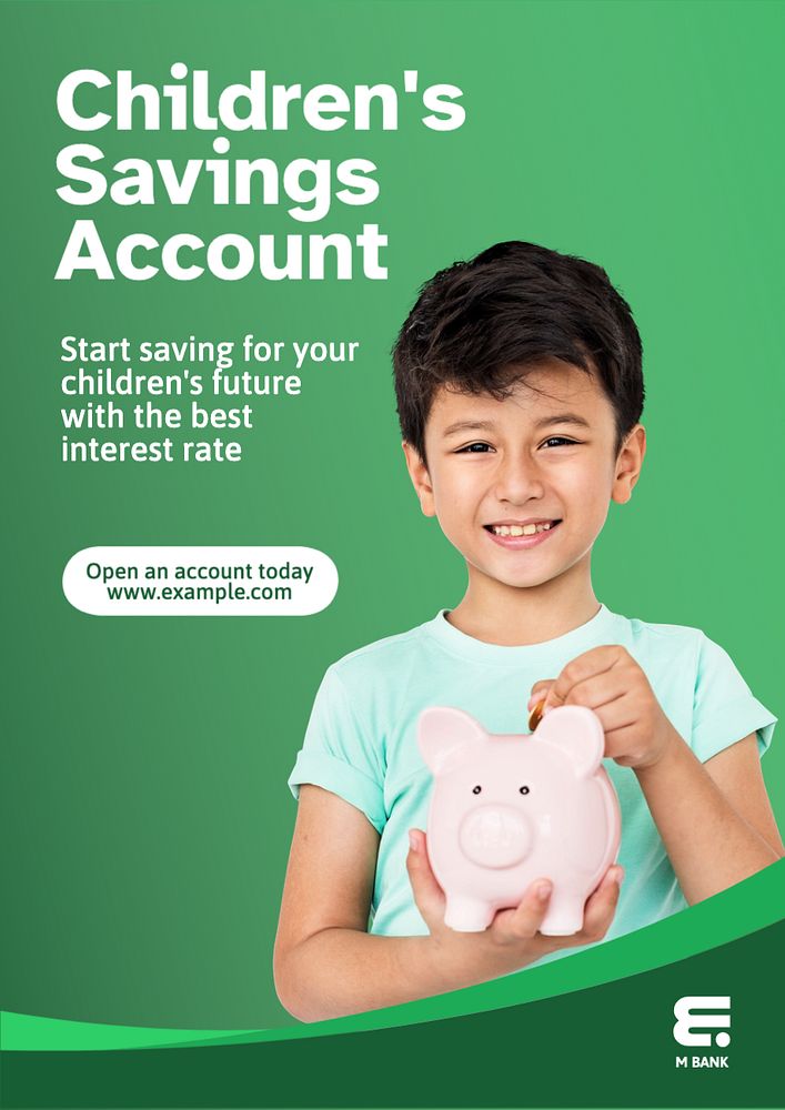 Kid's savings account  poster template, editable text and design