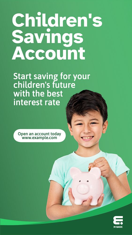 Children's savings account Instagram story template, editable text