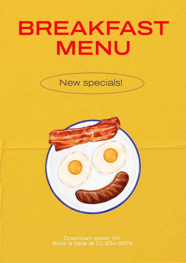 Breakfast menu  poster template, editable text and design