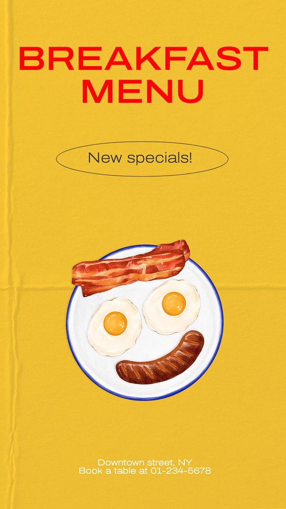 Breakfast menu  Instagram story template, editable text