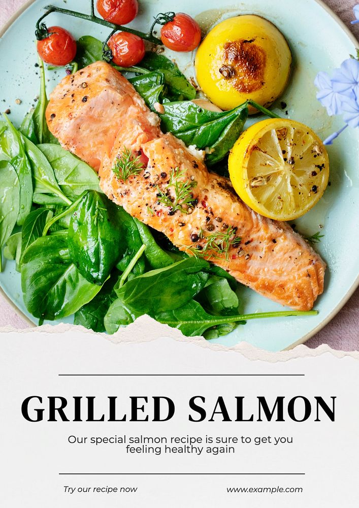 Salmon poster template, editable text and design