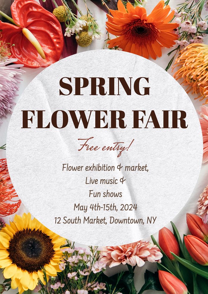 Spring flower fair poster template, editable text and design