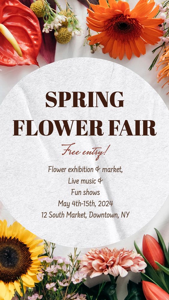 Spring flower fair Facebook story template, editable design