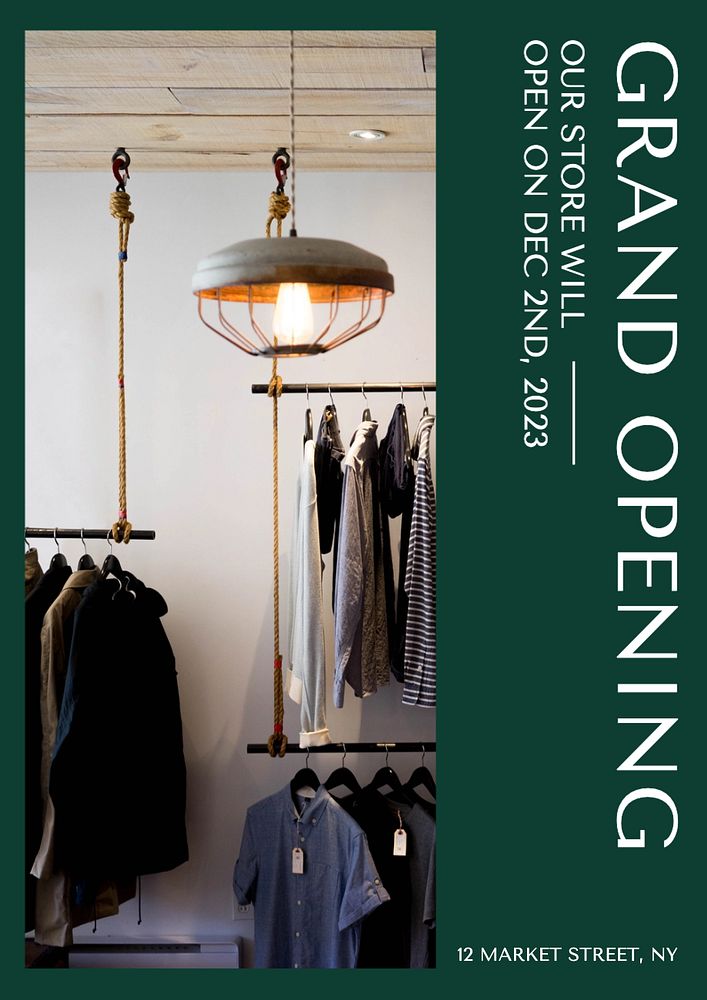 Grand opening poster template, editable text and design