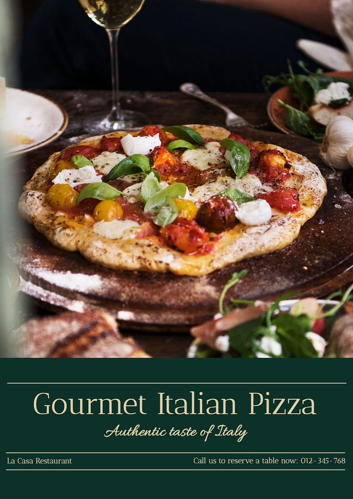 Gourmet Italian pizza poster template, editable text and design