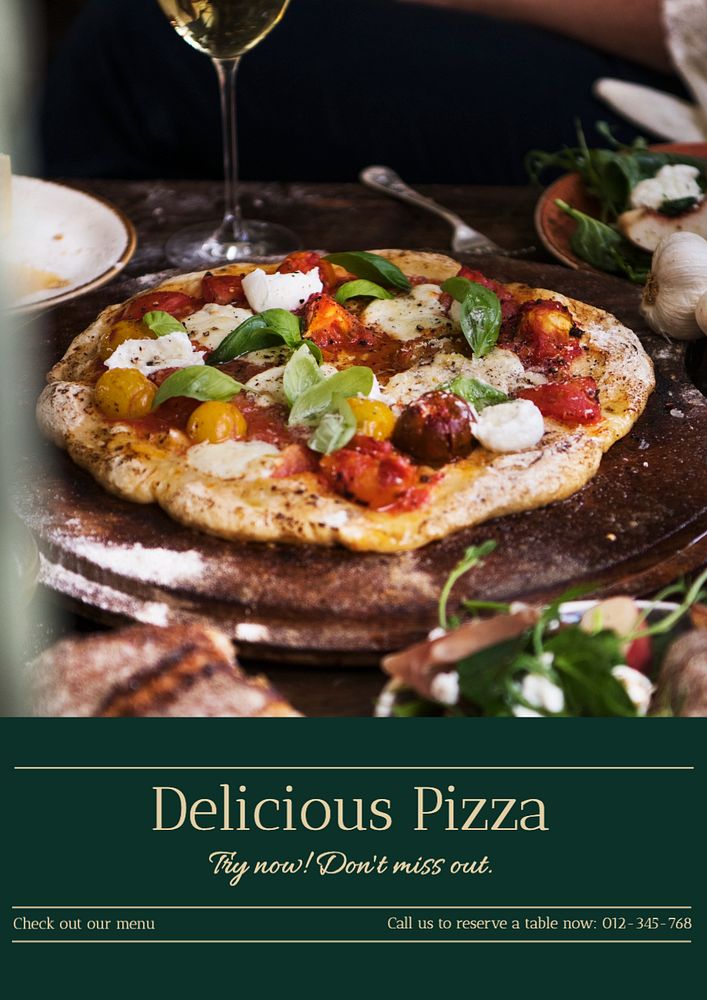 Pizza & restaurant poster template, editable text and design