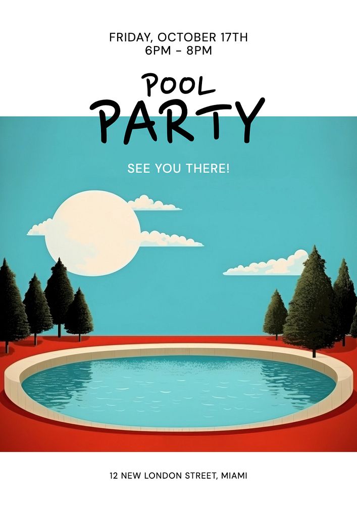 Pool party invitation poster template, editable text and design