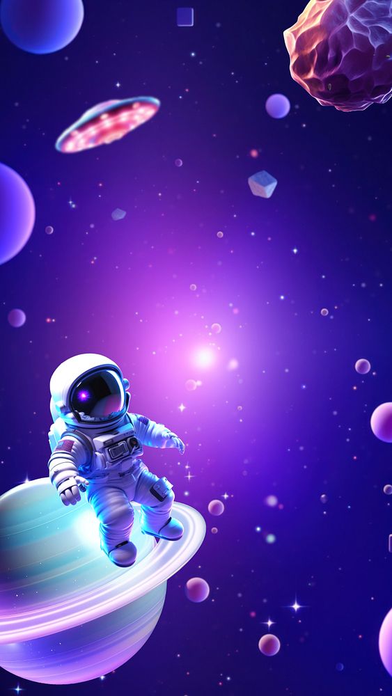 Purple iPhone wallpaper, 3D astronaut illustration editable design