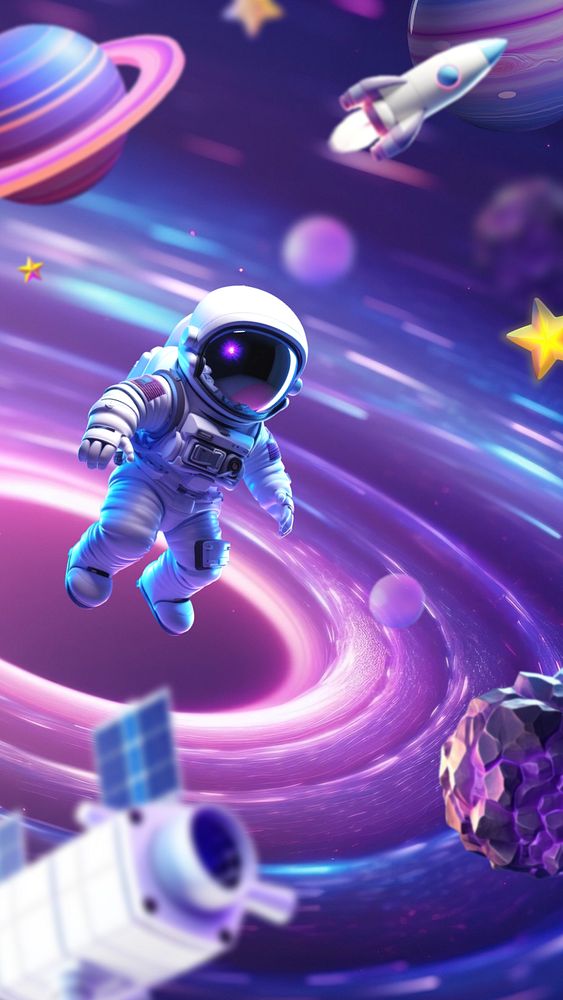 Purple iPhone wallpaper, 3D astronaut illustration editable design