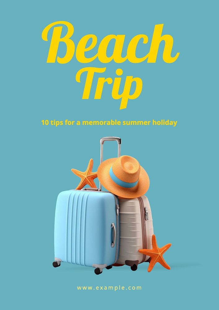 Beach trip poster template, editable text and design