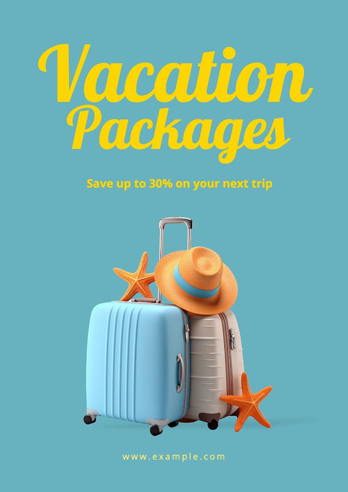 Vacation packages poster template, editable text and design