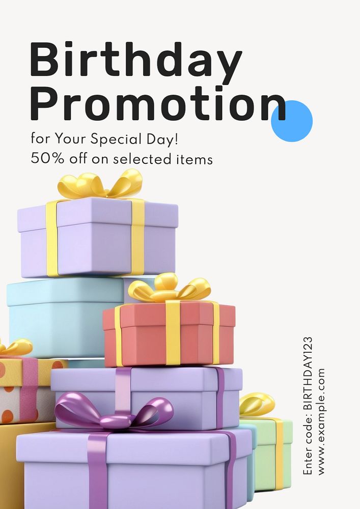 Birthday promotion poster template, editable text and design