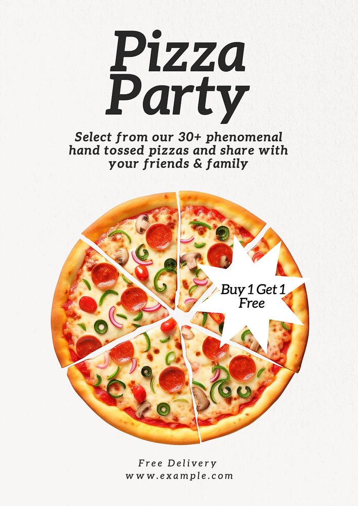 Pizza party poster template, editable text and design