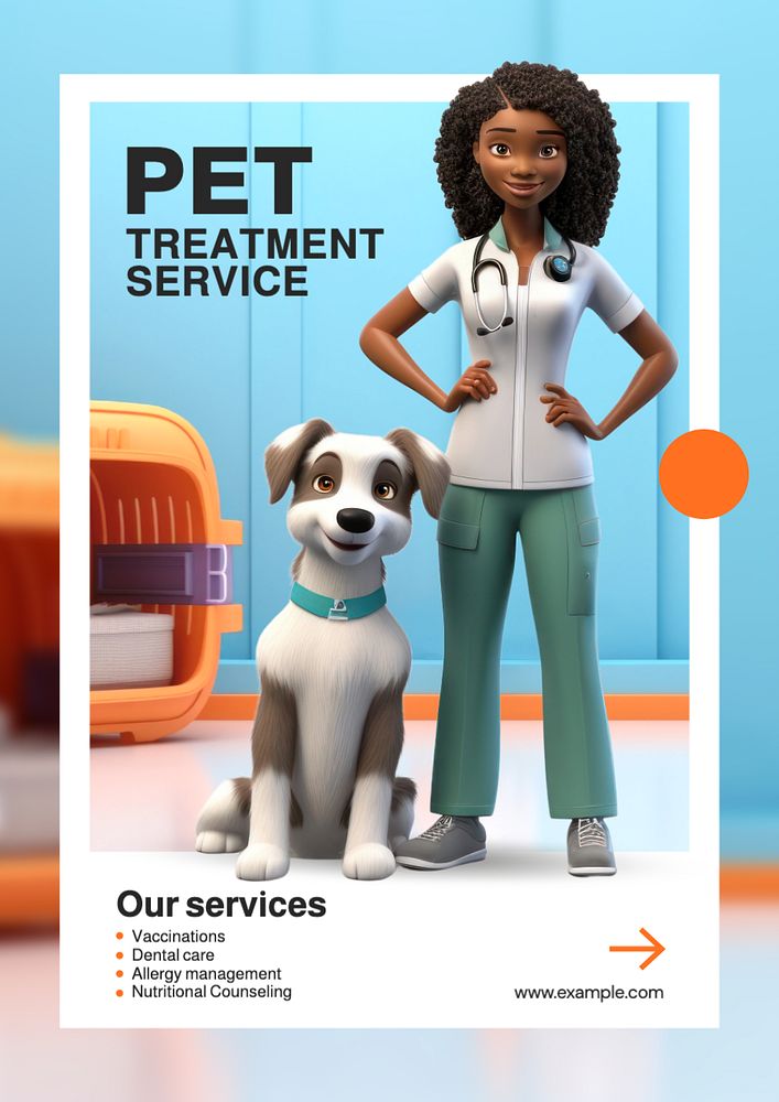 Pet treatment service poster template, editable text and design