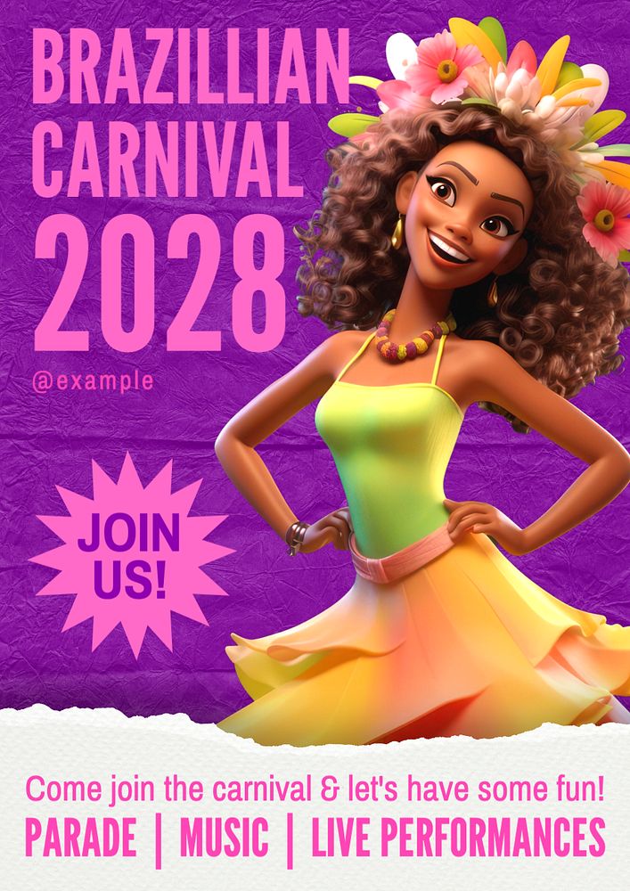 Brazilian carnival poster template, editable text and design