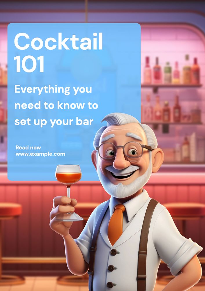 Cocktail 101 poster template, editable text and design