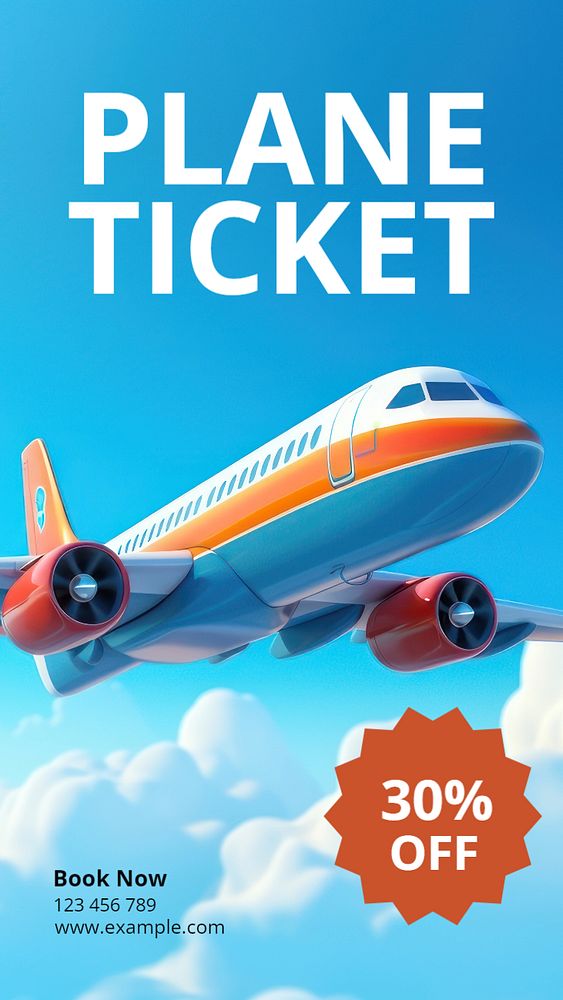 Plane ticket Instagram story template, editable text