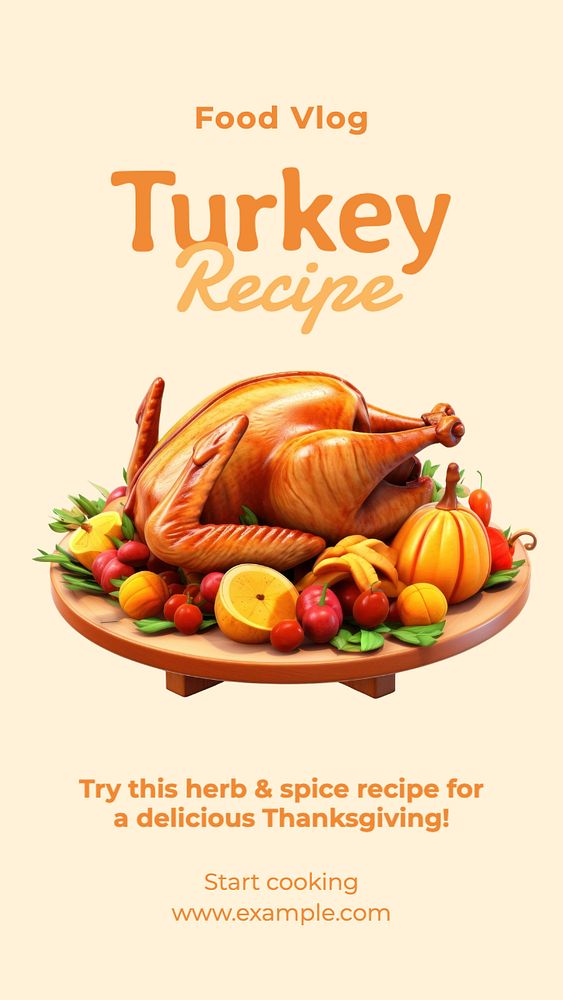 Turkey recipe Instagram story template, editable text