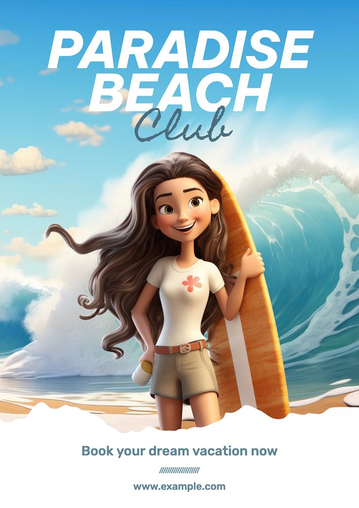 Paradise beach club poster template, editable text and design