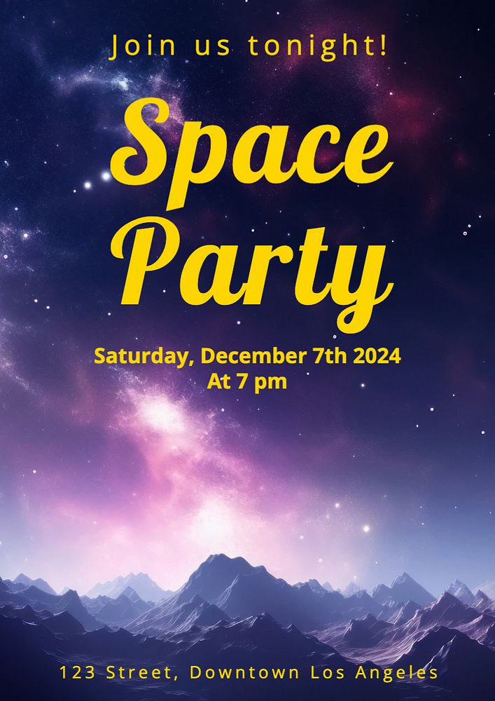 Space party poster template, editable text and design