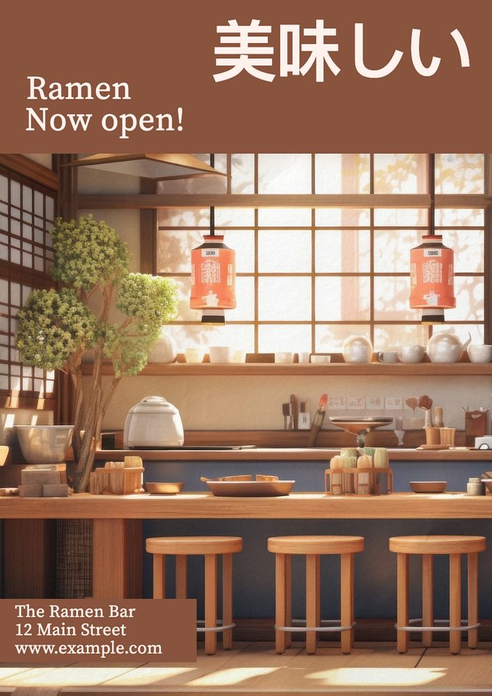 Ramen open now poster template, editable text and design