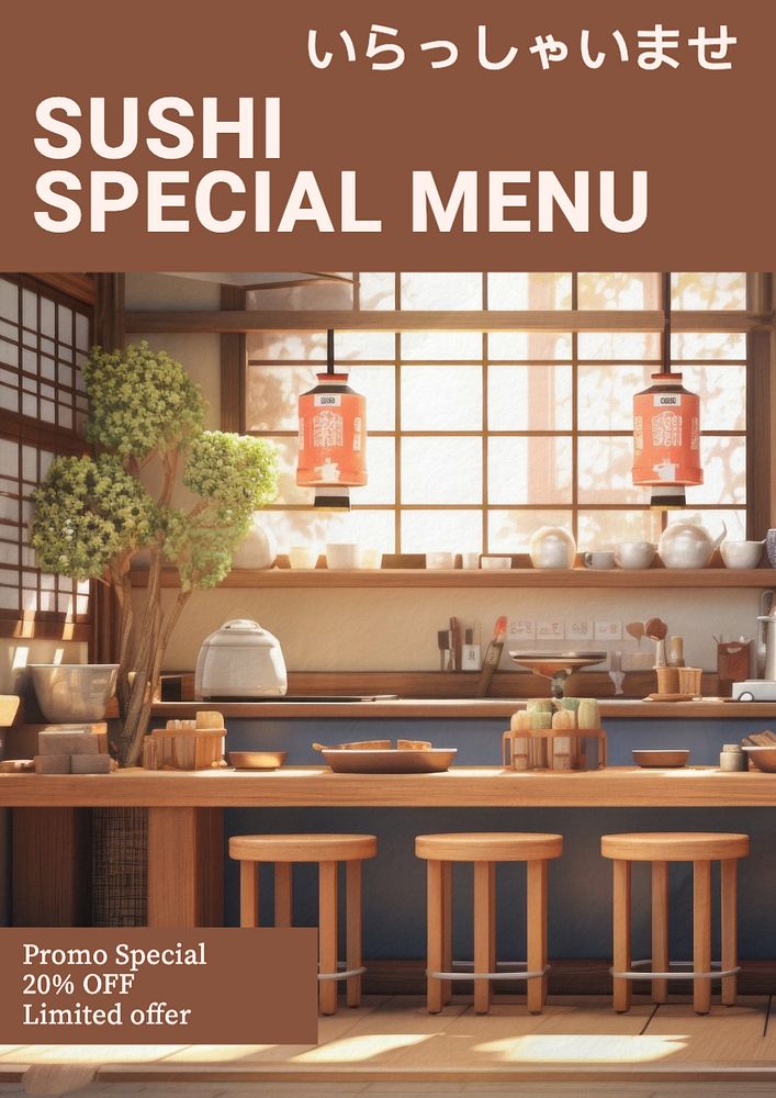 Sushi special menu poster template, editable text and design