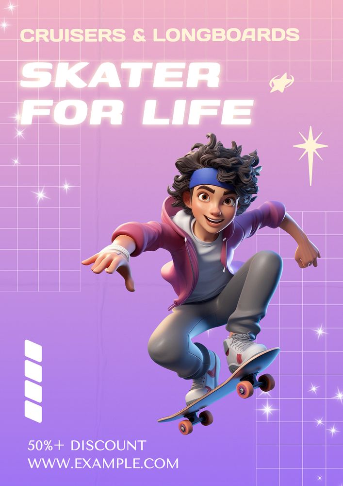 Skater for life poster template, editable text and design