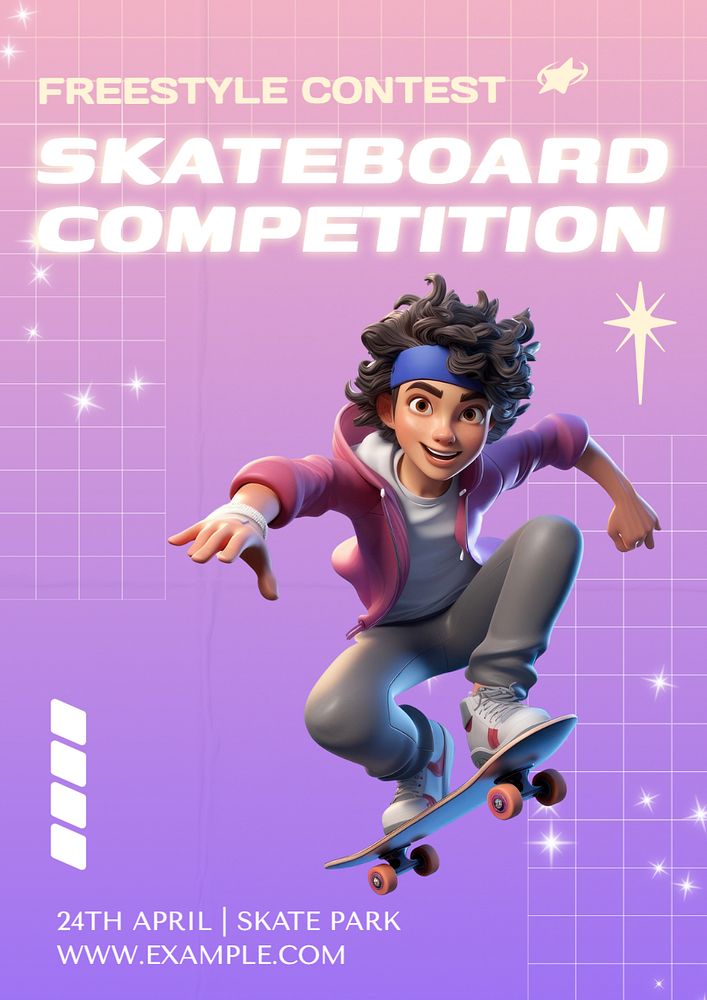 Skateboard competition poster template, editable text and design