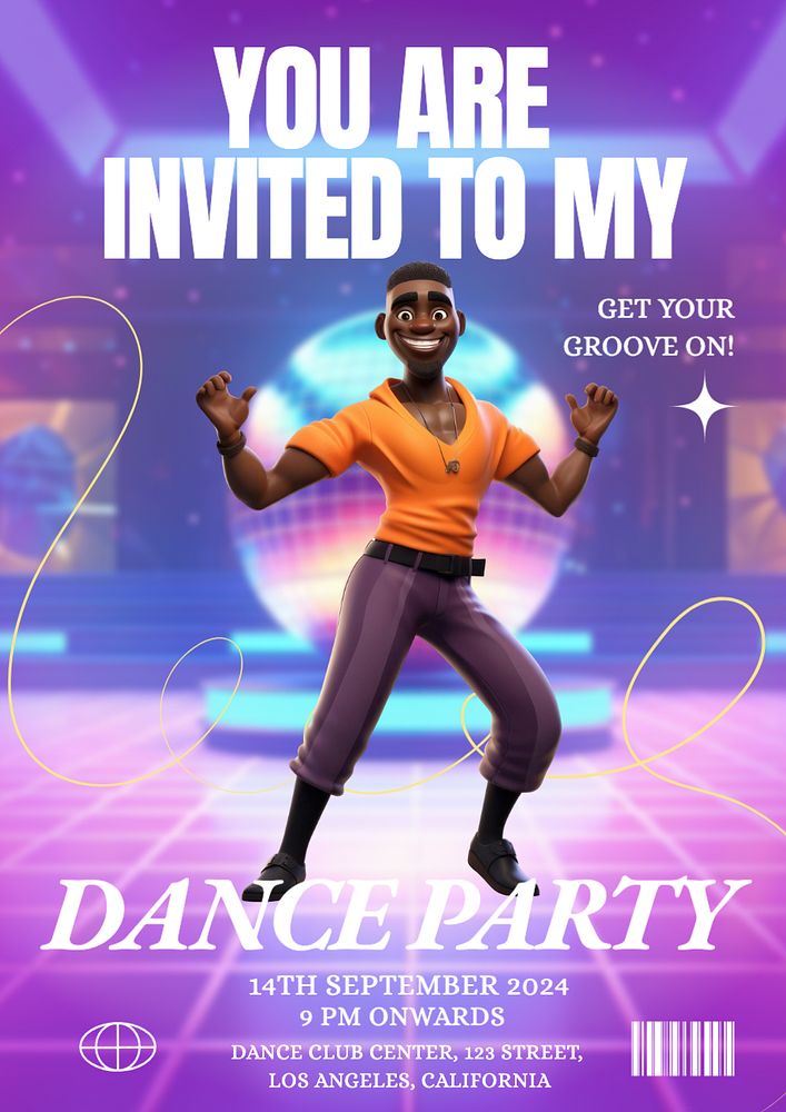 Dance party invitation poster template, editable text and design