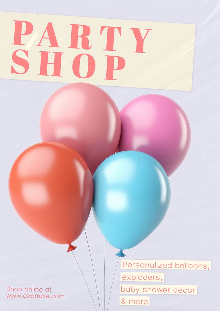 Party shop poster template, editable text and design