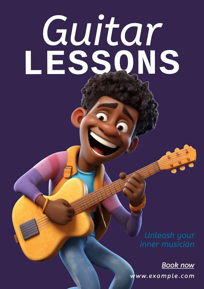 Guitar lessons poster template, editable text and design