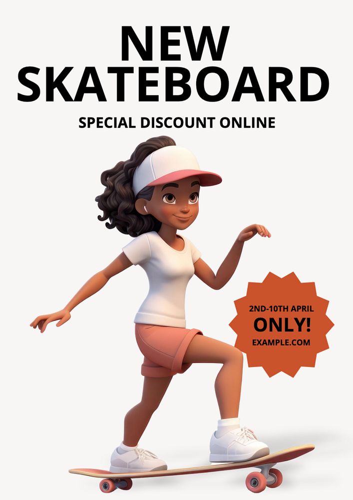 New skateboard poster template, editable text and design