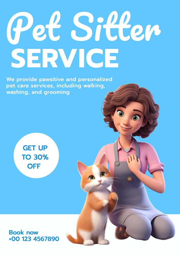 Pet sitter service poster template, editable text and design