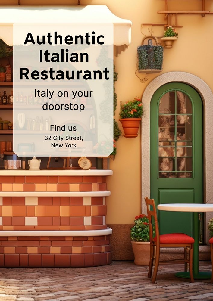 Italian restaurant poster template, editable text and design