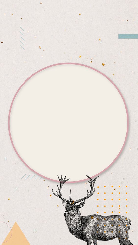 Circle frame iPhone wallpaper, editable  vintage stag deer illustration