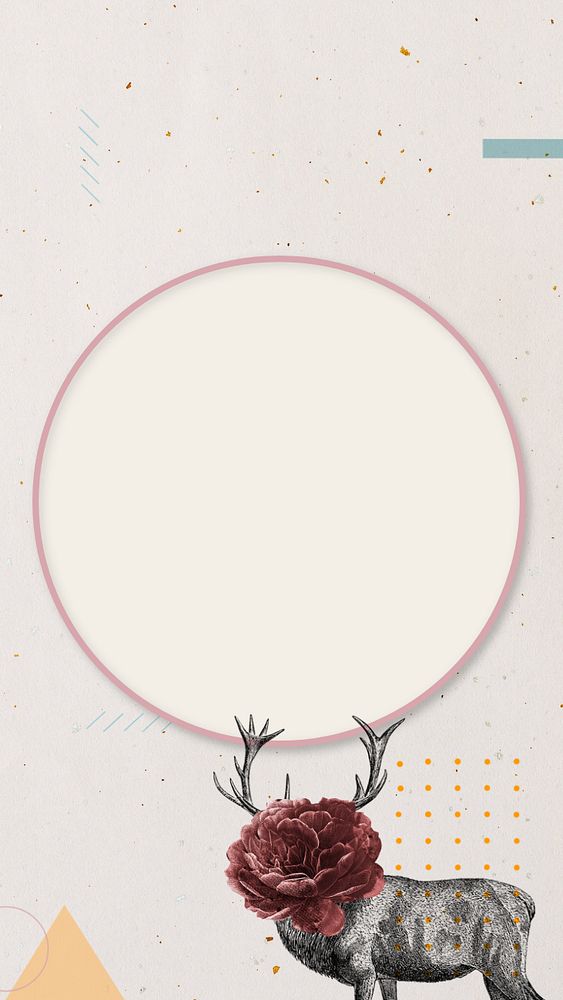 Circle frame iPhone wallpaper, editable  vintage stag deer illustration