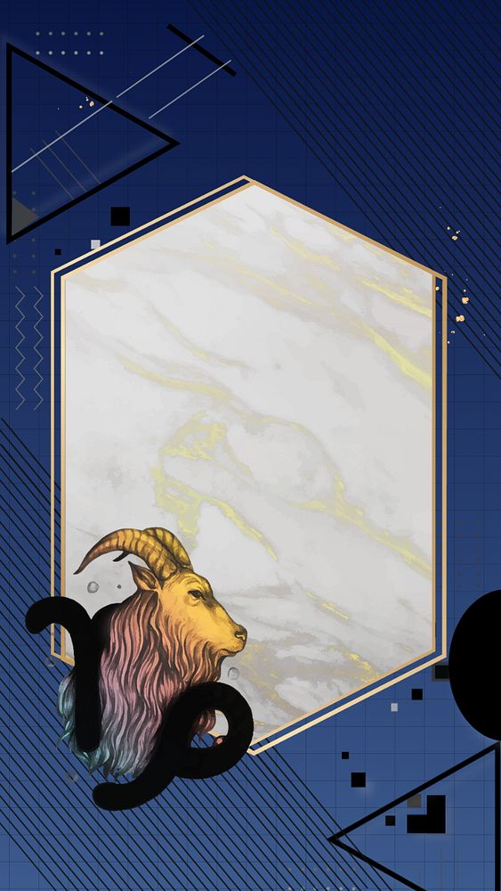 Capricorn goat zodiac iPhone wallpaper, editable  marble hexagon frame