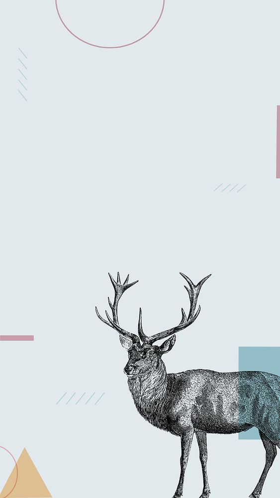 Blue geometric iPhone wallpaper, editable  stag deer illustration