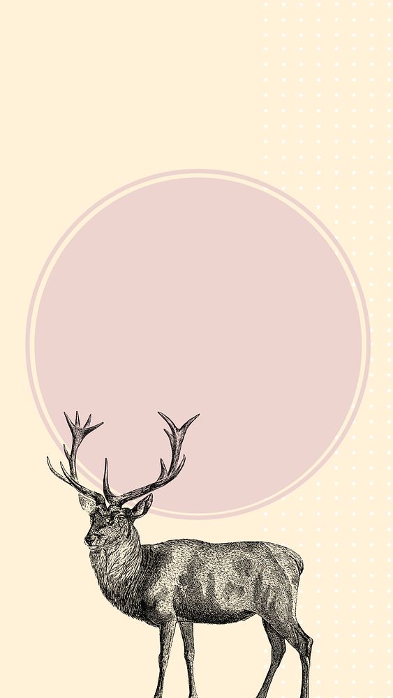 Pink circle iPhone wallpaper, editable  vintage stag deer illustration