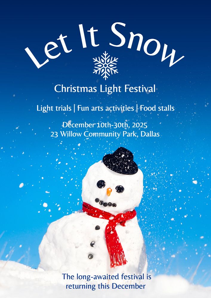 Christmas light festival poster template, editable text and design