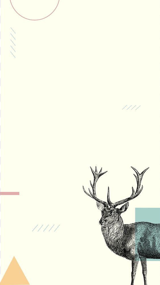 Beige geometric iPhone wallpaper, editable  stag deer illustration