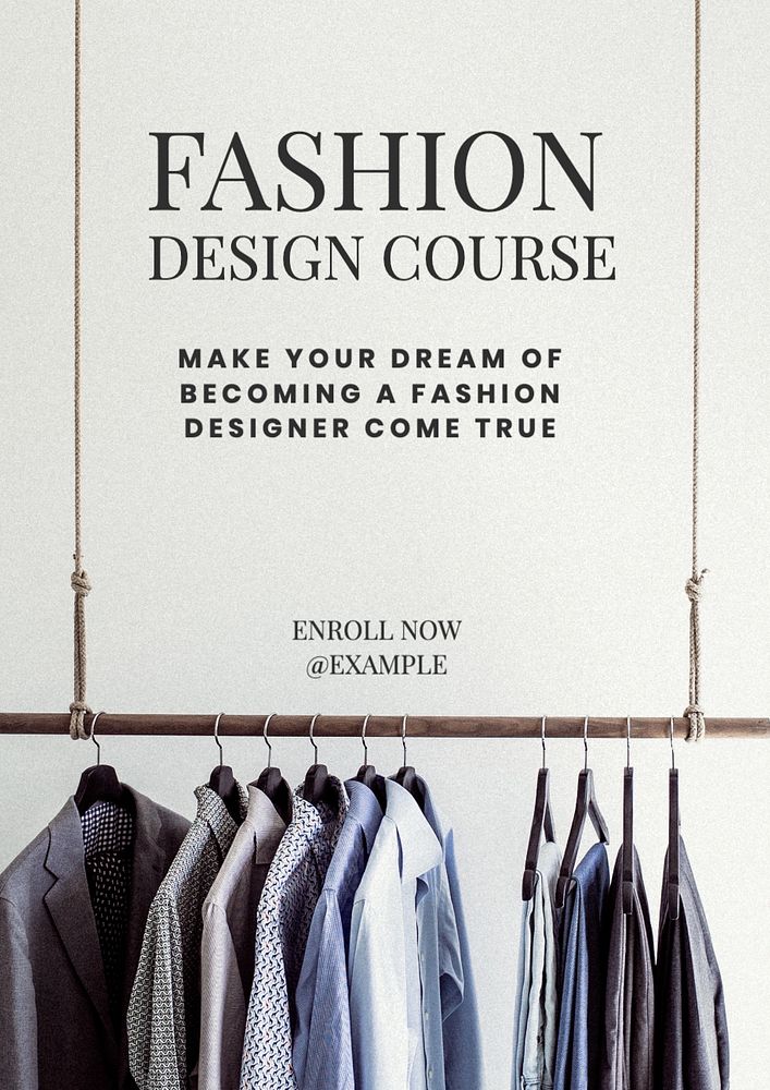 Fashion design course poster template, editable text and design