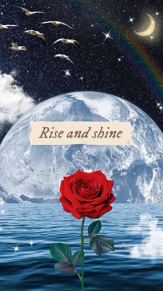Aesthetic romantic rose template, rise and shine, surreal flower and nature remixed media