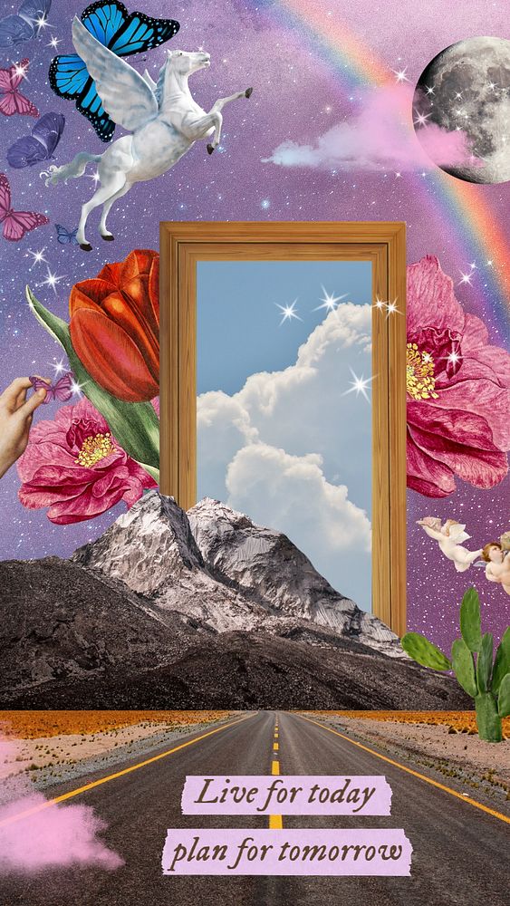 Dreamy pastel template, surrealism collage art with quote