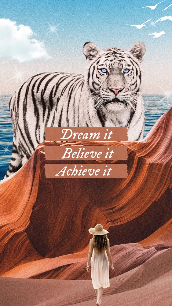 Surreal travel template, animal, nature aesthetic with quote