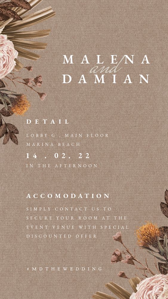 Aesthetic wedding Facebook story template, editable text