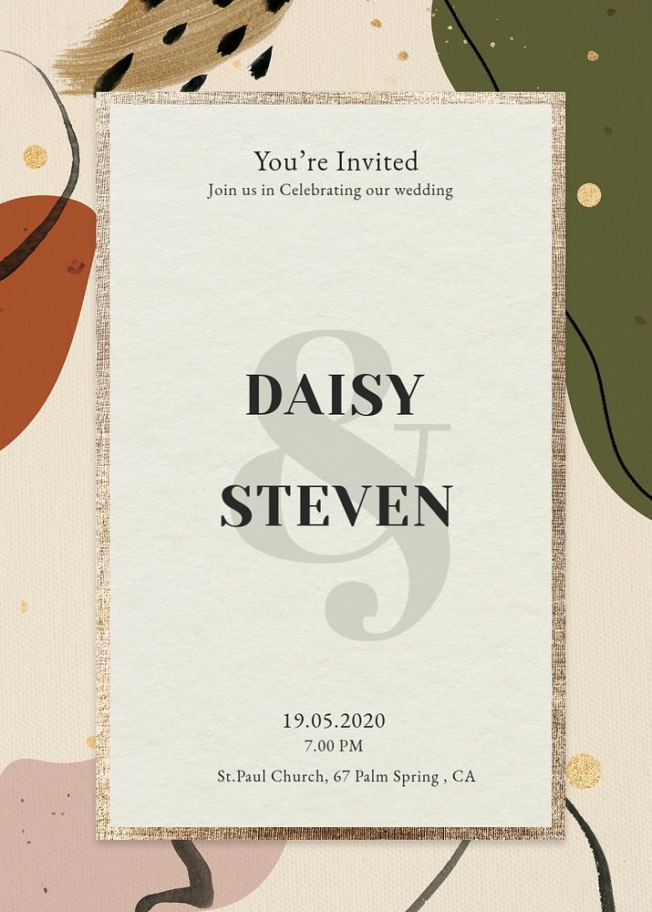 Aesthetic memphis invitation card template, gold frame design