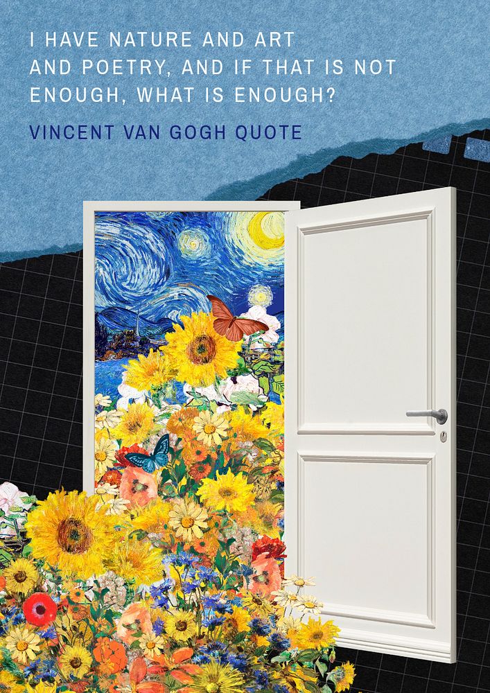 Sunflower door poster template, Van Gogh's famous artwork remixed by rawpixel
