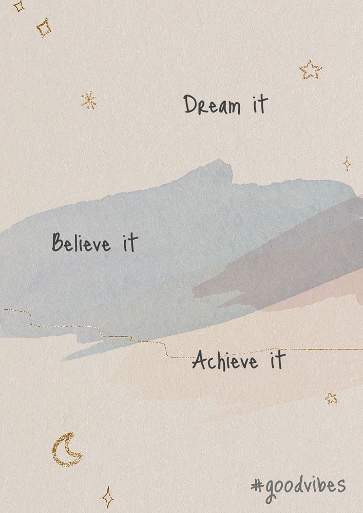 Motivational quote poster template, watercolor, editable text