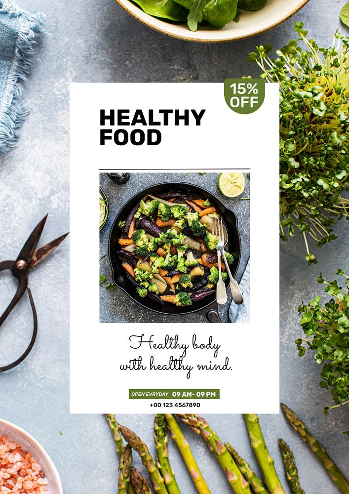 Healthy food poster template, editable design